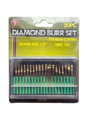 Sona 20pc 150 Grit Diamond Burr Titanium Coating Set 1/8'' Shank ~ 823481TD