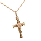 VINTAGE SOLID 14K YELLOW ROSE GOLD FLOWER CROSS PENDANT 20" NECKLACE #8053 — photo 2