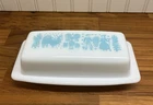 Vintage Pyrex Amish Butterprint Turquoise Blue White Covered Butter Dish