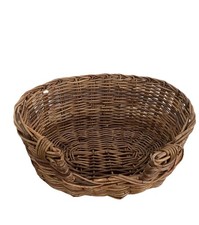 Vintage Brown Wicker Rattan Small Dog or Cat Bed Round Bed boho