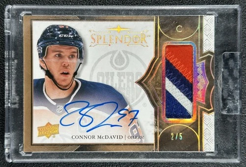 CONNOR MCDAVID 2017-18 UPPER DECK SPLENDOR BORDERED GU PATCH AUTO GOLD 2/5