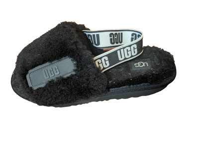 UGG Oh Yeah Slide Sandals Black Shearling Fuzzy Slingback Women s Size 4 (EU 36)