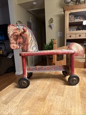 1940's GONG BELL MFG, USA, 80 YR OLD, RIDE ON WOODEN HORSE RARE FIND 21  X 17  