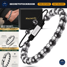 Hematite Magnetic Bracelet for Men  Women - Silver Titan 8mm Beaded Design