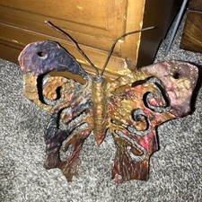 Vintage Metal Colorful Hanging Butterfly Yard Art Or Inside Wall Art 6  X 6  