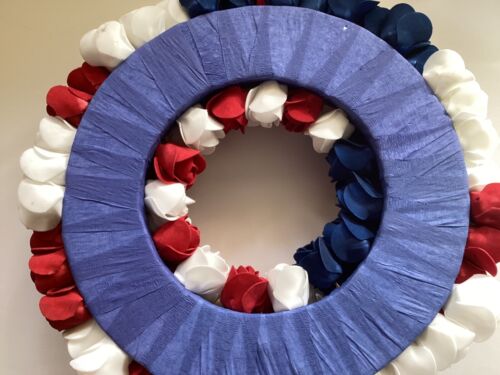 American Patriotic Floral Flag Front Door Round Wreath 13 inches - Picture 3 of 9