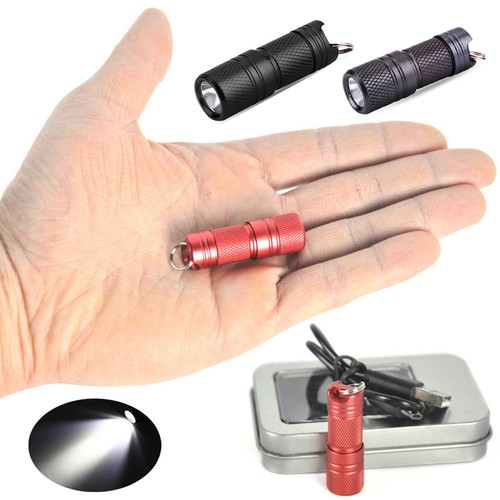 40mm Micro USB Rechargeable EDC Flashlight Keychain 10180 Mini Torch - Picture 1 of 14