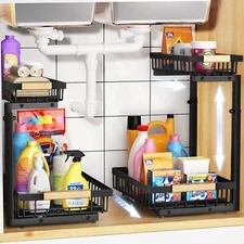 2-Piece Under Sink Organizer Set, Under Sink Organizer and Storage Shelf