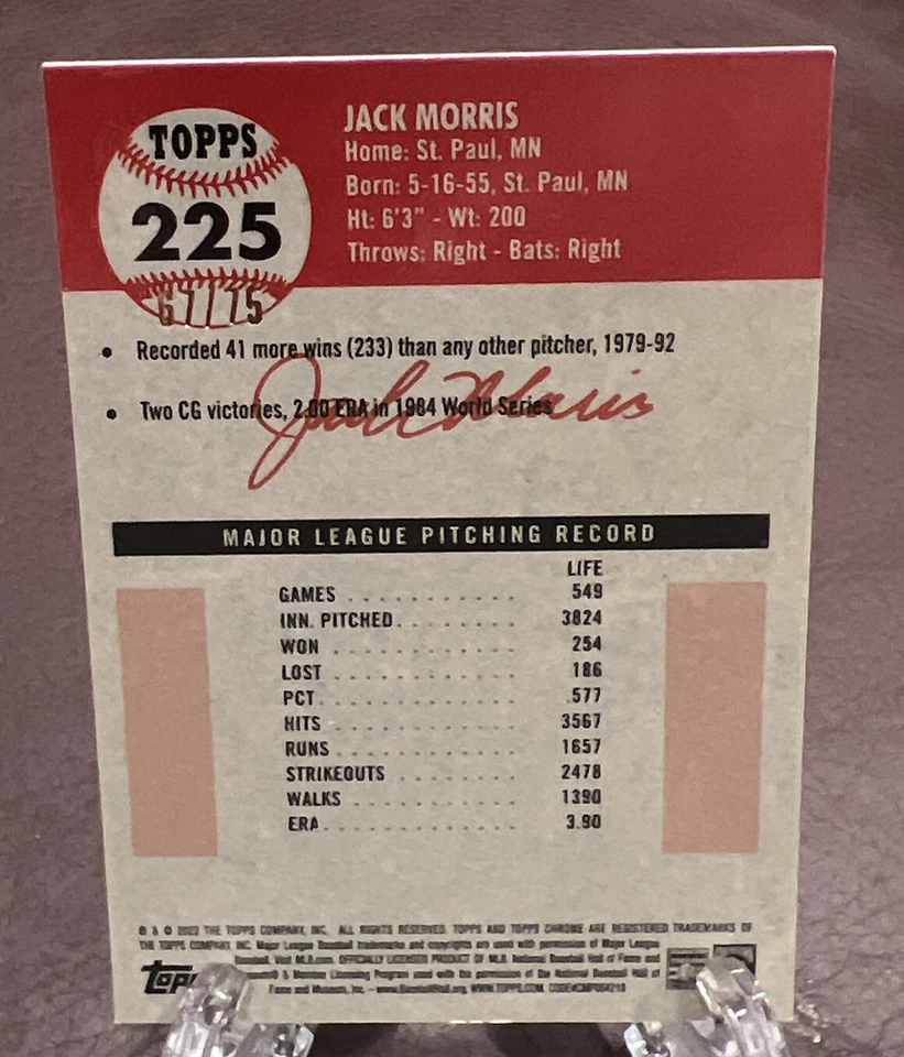 2022 Topps Chrome Platinum JACK MORRIS *Rose Gold Mini Diamond Refractor!* /75! - Image 2 of 2