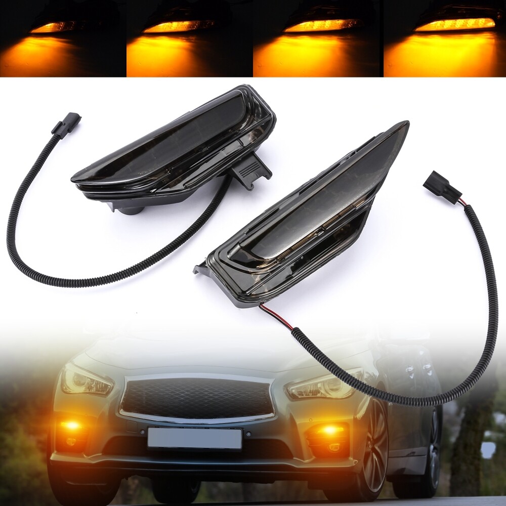 Front Bumper LED Fog Light Turn Signal Lamp Amber For Infiniti Q50 Sport 14-19