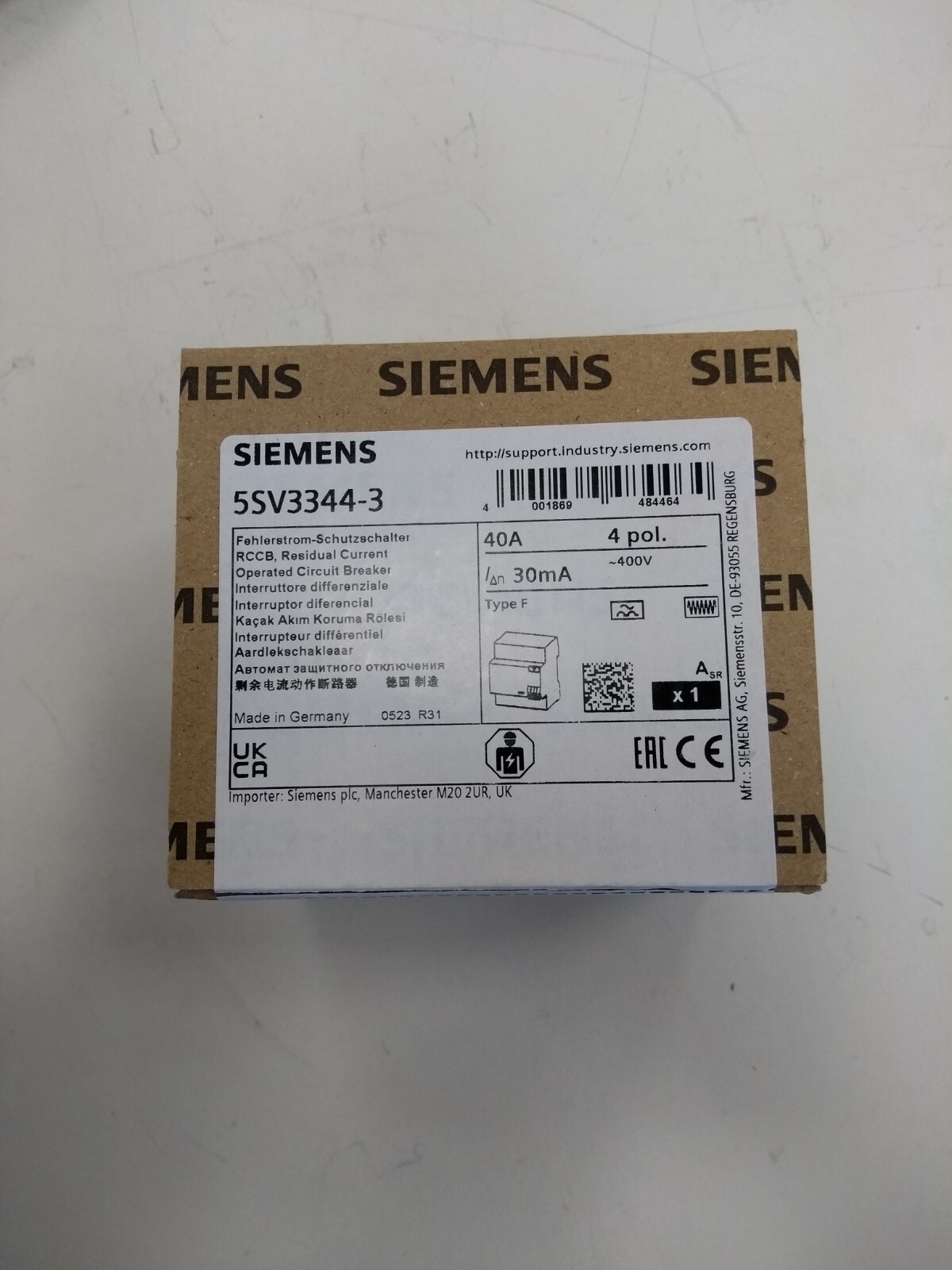 SIEMENS DIFF PURO TIPO F 40A 4P 30mA 5SV3344-3