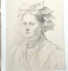 Portrait Alsacienne 1898 Papier Vergé Femme à la Coiffe Grand Dessin 19e 55 cm