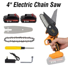 4" Mini Cordless Chain Saw Handheld Electric Wood Cutter Tool W/ 2x Batteries