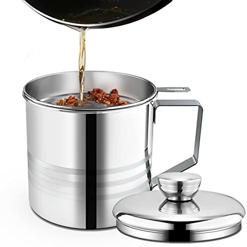 Grease Container Stainless Steel Bacon Grease Saver with Fine Mesh Strainer 1... - Picture 1 of 12