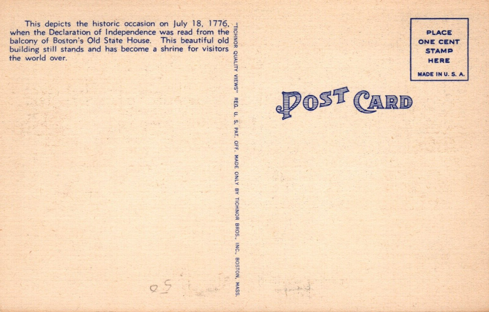 Reading the Declaration of Independence in Boston MA Linen Vintage Post