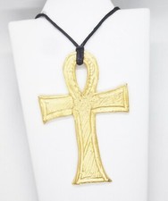 Brushed Gold Tone Egyptian Ankh Cross 36 in. Black Cord Necklace ... 730