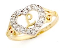 10k or 14k Gold Heart Shape Letter 'L' Initial CZ Ring Jewelry