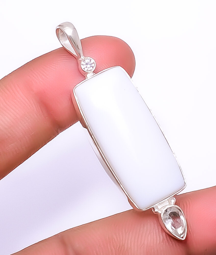 White Coral and Topaz Sterling Silver Pendant 2.34 Inch P35