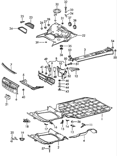 Panel de nariz de partición frontal ""con orificio para tanque de lavadora"". Porsche 1968-73 90150103 - Imagen 2 de 2