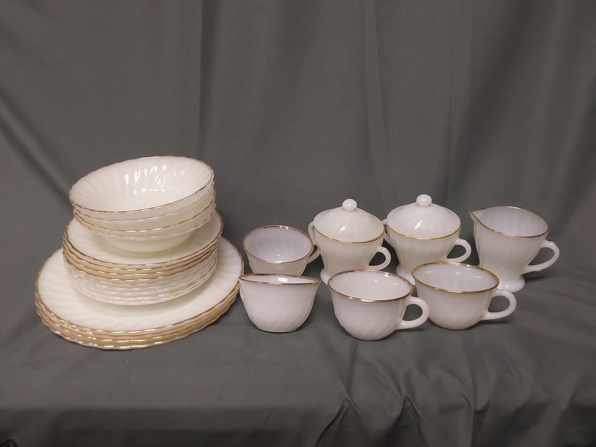 Vintage Anchor Hocking 24 Piece Fire King Milk Glass Dinnerware | eBay