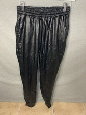 Women  s Faux Leather Black Skinny Pants Size Medium Drawstring 26x26