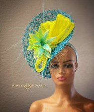 Kentucky Derby Hat Aqua Blue Yellow Royal Ascot Fascinator Silk Del Mar Colors