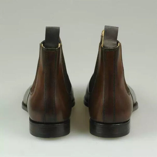 Handmade Men Brown Leather Chelsea Boots, Men Ankle Leather Office Boots - Picture 4 of 6