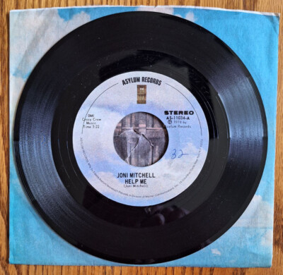 Vtg 45 RPM Joni Mitchell Asylun Help Me & Just Like This Train AS-11034 1974