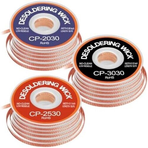 3 Pcs Premium Desoldering Wick Set, 10FT No Clean Low Residue Solder Wick Braid