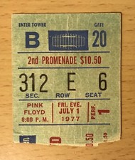 1977 PINK FLOYD ANIMAL TOUR MADISON SQUARE GARDEN NYC 7/1 BIGLIETTO CONCERTO STUB