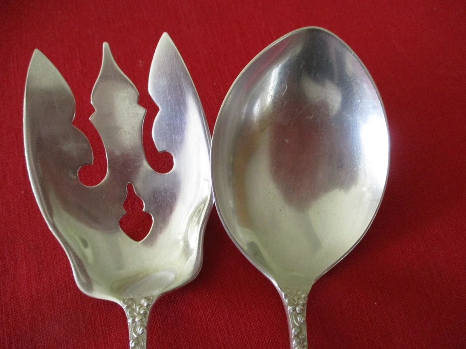 Stieff Solid Sterling Silver Serving Fork & Spoon, Repousse, 178 grams - Image 3 of 4