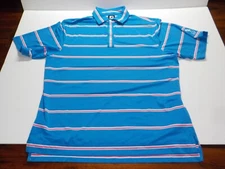Footjoy Men’s Polo Golf Shirt L Blue Pink Stripes Short Sleeve Falcon Ridge 0039