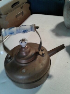 Vintage Copper Tea Pot Kettle with Porcelain Handle
