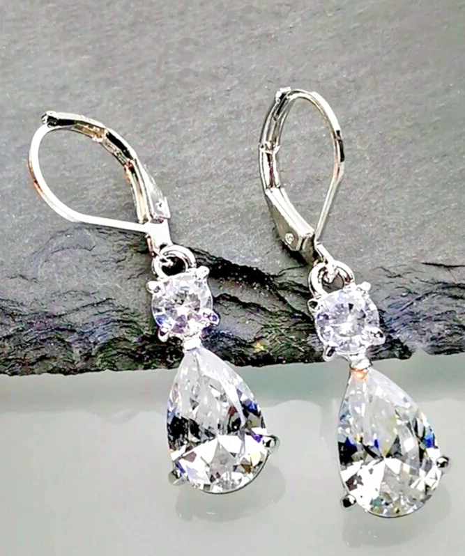 PENDIENTES ARO RELLENOS ORO BLANCO 9K HECHOS CON CRISTALES DE SWAROVSKI REGALO #OA11 Foto 3 de 4