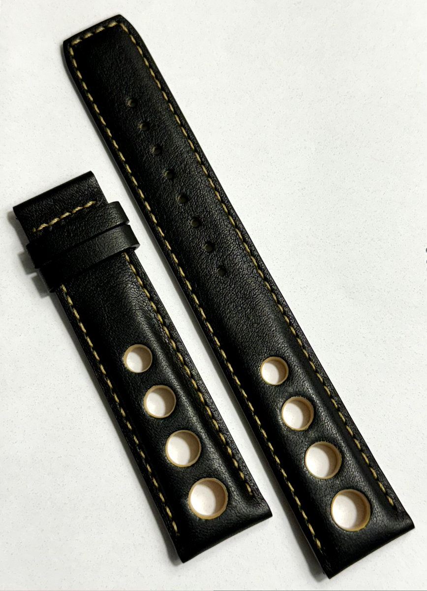 Original Tissot PRS516 20mm (75mm x 125mm) Black/Yellow Leather