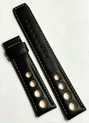 Original Tissot PRS516 20mm (75mm x 125mm) Black/Yellow Leather Watch Band Strap
