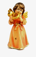 Original Glockenengel, mit  Horn  aus Massivholz geschnitzt 7 cm