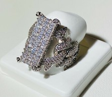 Men's Iced Miami Cuban Square Pinky RING White Gold Finish ICY Pinkie Size 6-12