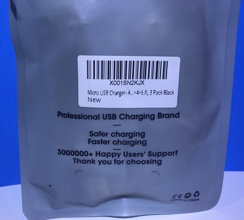 3 Pack - Micro USB Type A - 3 Cords - 6inch/4ft/6ft - Black - New In Sealed Bag - Picture 4 of 12