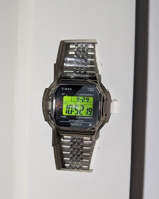 Timex T80 Silver w/Black Gray Face 34mm Watch Stainless Steel