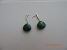 Sterling silver elongated drop earrings natural pear shaped faceted emerald 1.1"