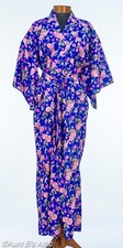 Vintage 90's Handmade Kimono Robe Lovely Blue/Pink Floral Print Robe Belt OS