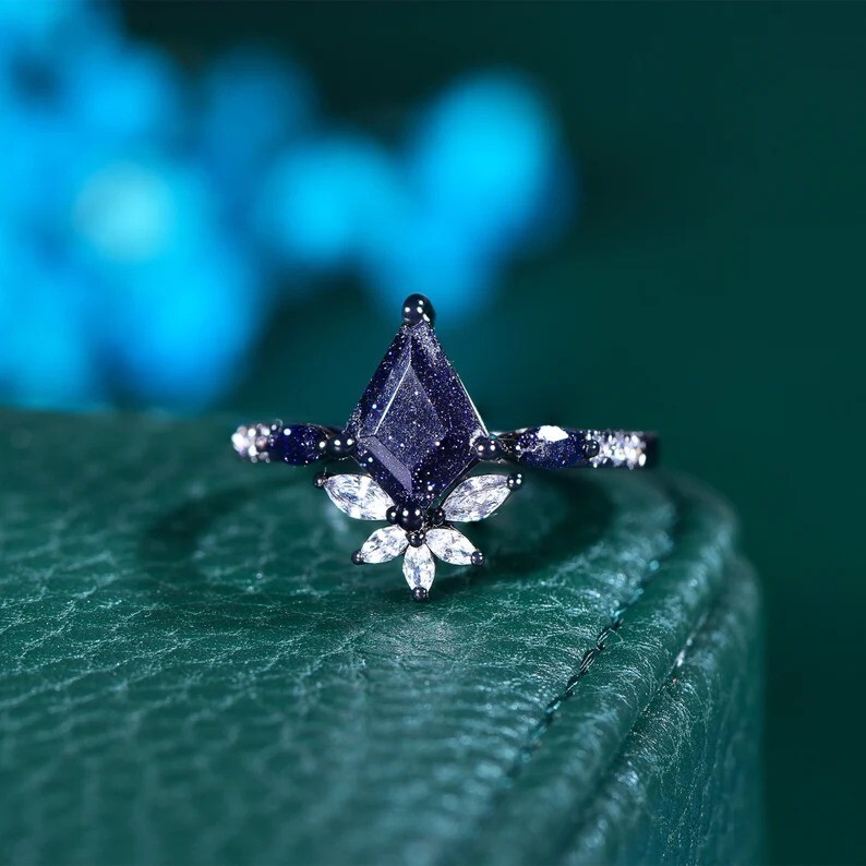 Vintage Kite Blue Sandstone Ring Womens Engagement Ring