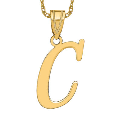 14K Solid Yellow Gold Letter C Initial Necklace