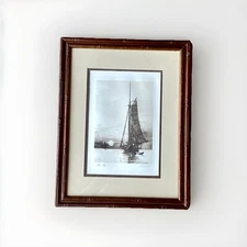 Vintage Framed Schooner by Moonlight Etching 'Moon Rise' by R. Lovewell