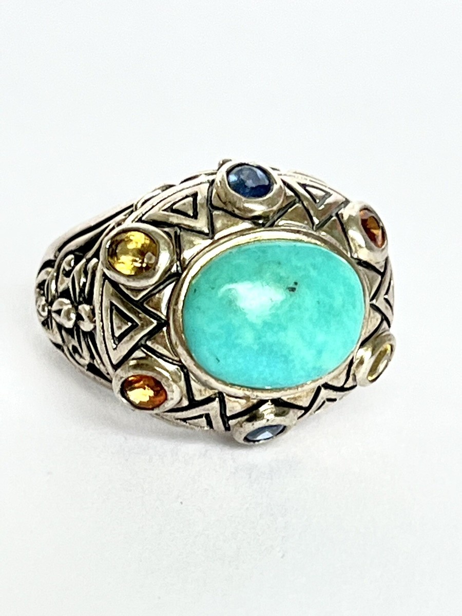 Sally C Treasures SX 925 Sterling Silver Turquoise Aqua Ring