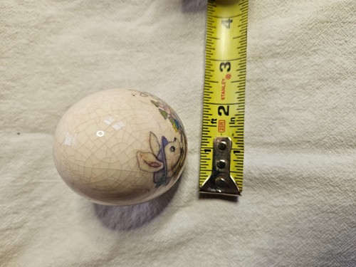 Vintage Crackle Finish Keramik Osterei mit Hase & Baby schiebt einen Wagen - Bild 9 von 9