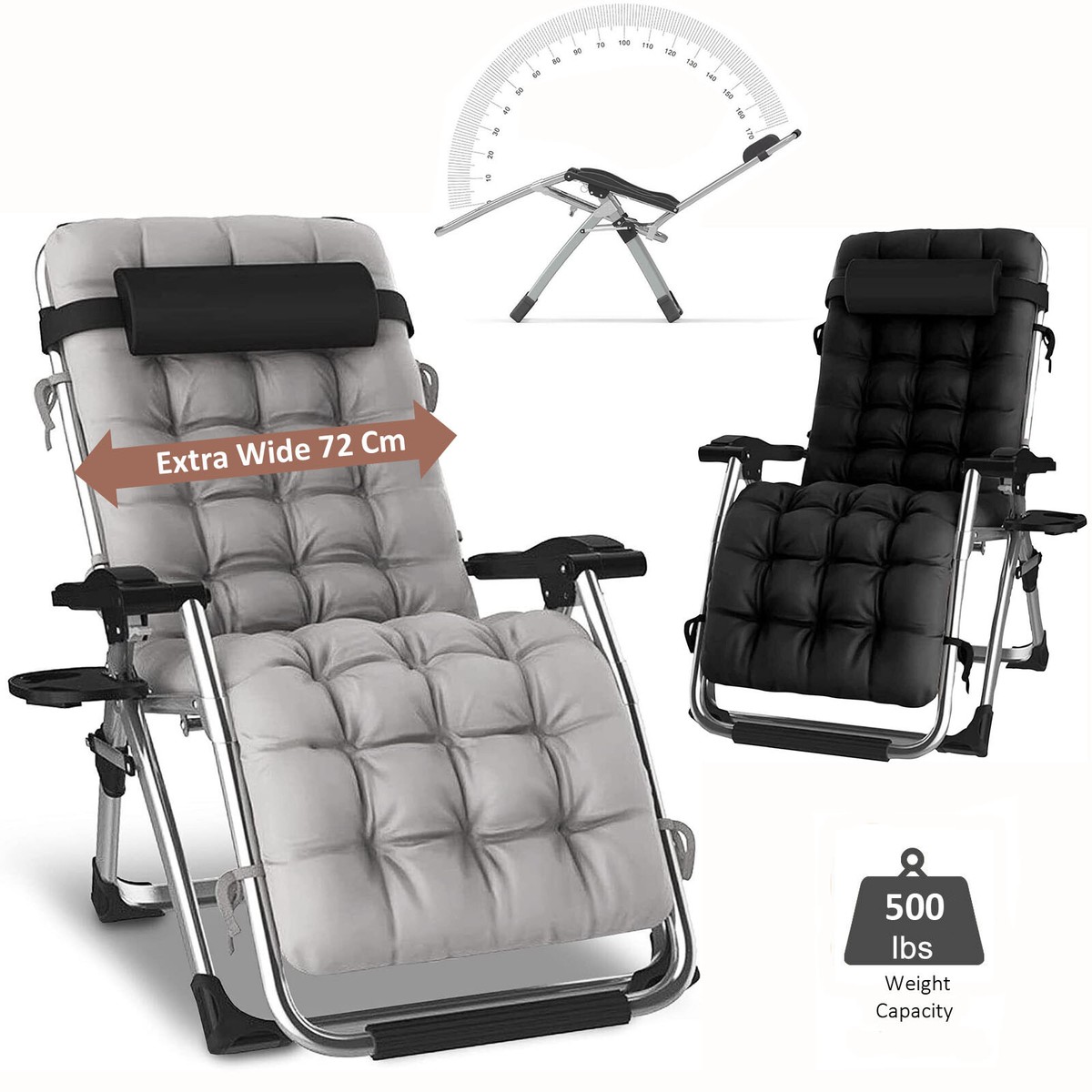 Sun Lounger Extra Wide Lounge Chair Outdoor Padded Sun Lounger