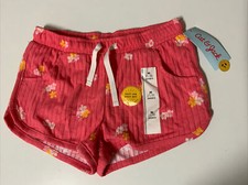 CAT JACK GIRL'S RIB FLORAL PULL-ON SHORTS CORAL Medium 7/8