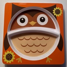 Kids Fall Thanksgiving Divided Melamine Plate Dish *2 Sections *Orange *Owl 